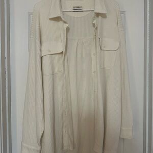 Magellan Waffle Knit Button-Up Shirt Jacket in Cream